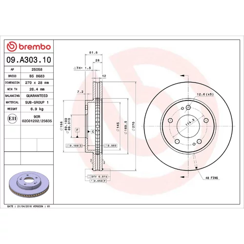 Brzdový kotúč BREMBO 09.A303.10