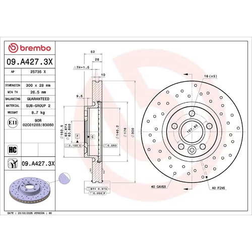 Brzdový kotúč 09.A427.3X /BREMBO/