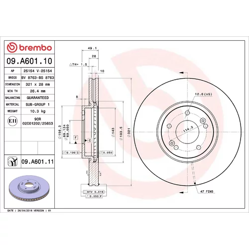 Brzdový kotúč BREMBO 09.A601.11