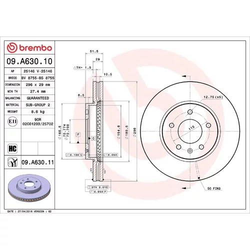 Brzdový kotúč BREMBO 09.A630.10