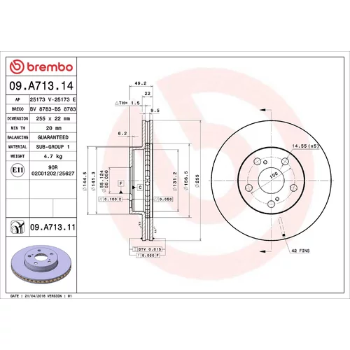 Brzdový kotúč BREMBO 09.A713.11