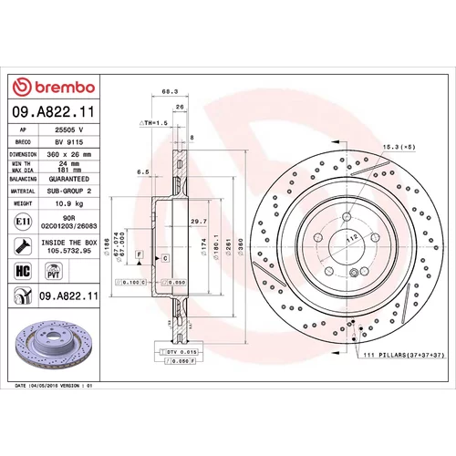 Brzdový kotúč BREMBO 09.A822.11