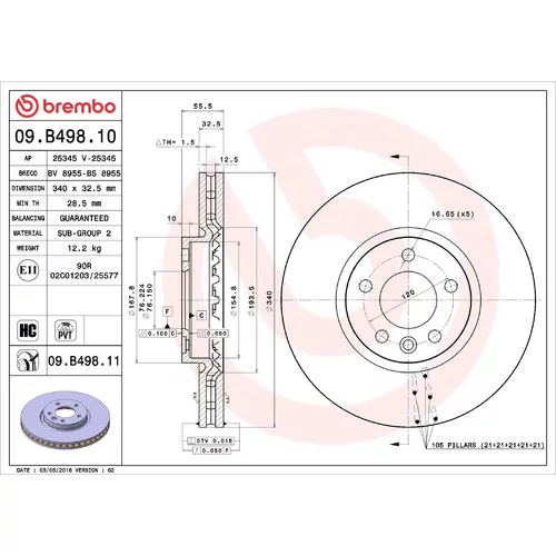 Brzdový kotúč BREMBO 09.B498.11