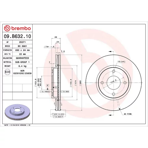 Brzdový kotúč BREMBO 09.B632.10