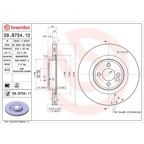 Brzdový kotúč 09.B754.10 /BREMBO/