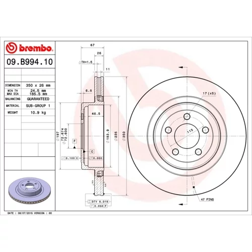 Brzdový kotúč BREMBO 09.B994.10