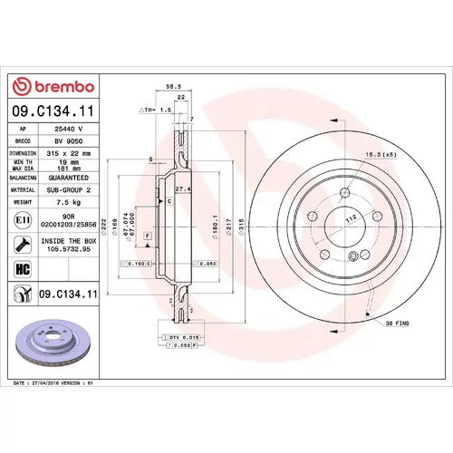 Brzdový kotúč BREMBO 09.C134.11