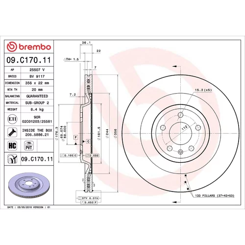 Brzdový kotúč BREMBO 09.C170.11