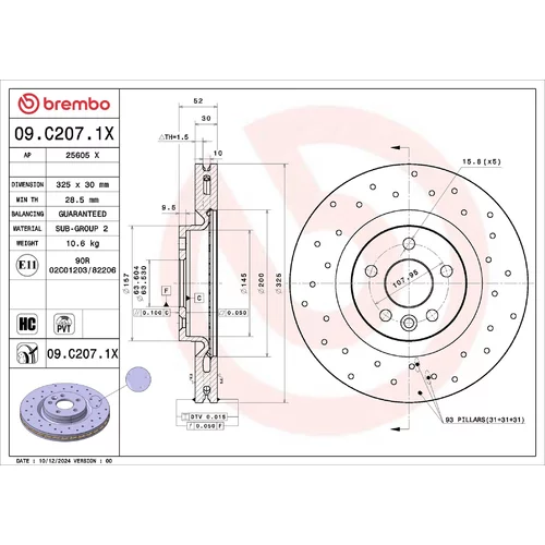 Brzdový kotúč BREMBO 09.C207.1X