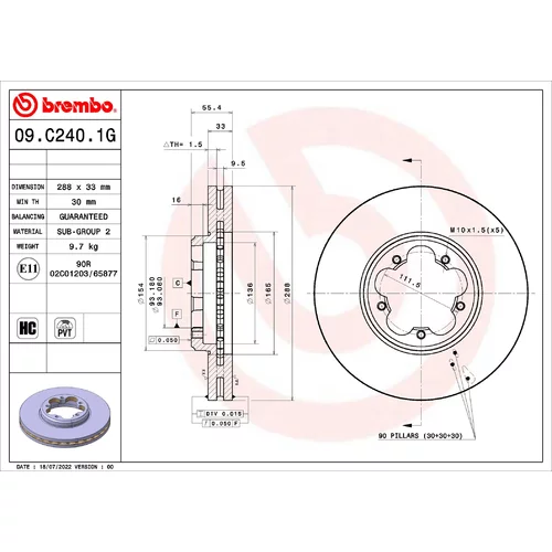 Brzdový kotúč BREMBO 09.C240.1G
