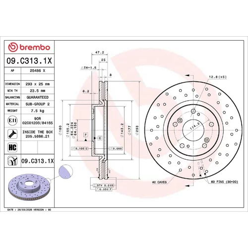 Brzdový kotúč BREMBO 09.C313.1X