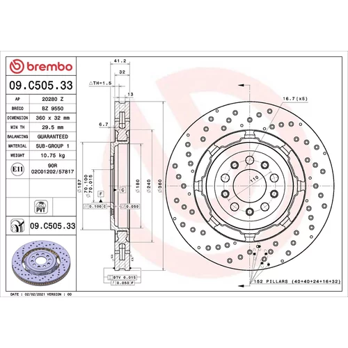 Brzdový kotúč BREMBO 09.C505.33