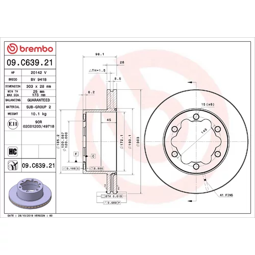 Brzdový kotúč BREMBO 09.C639.21