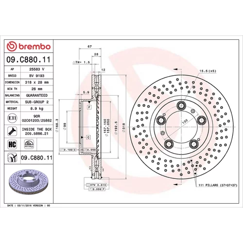 Brzdový kotúč BREMBO 09.C880.11