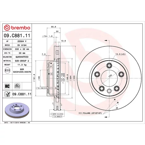Brzdový kotúč BREMBO 09.C881.11