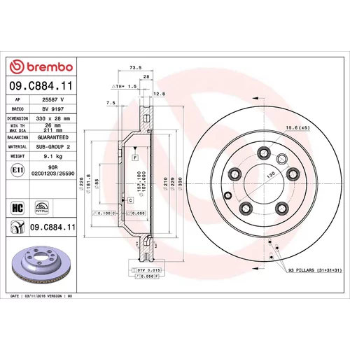 Brzdový kotúč BREMBO 09.C884.11