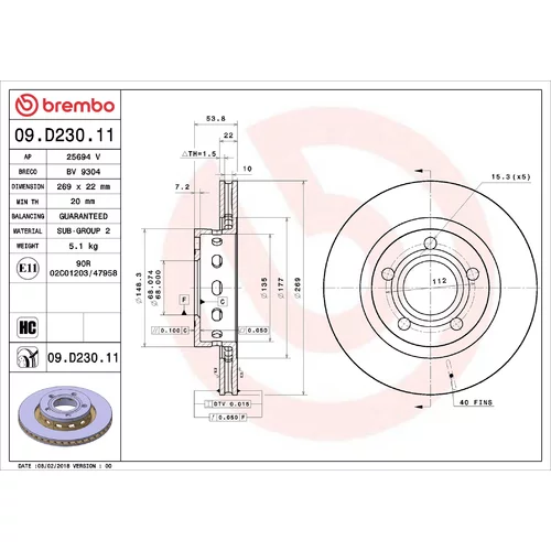 Brzdový kotúč BREMBO 09.D230.11