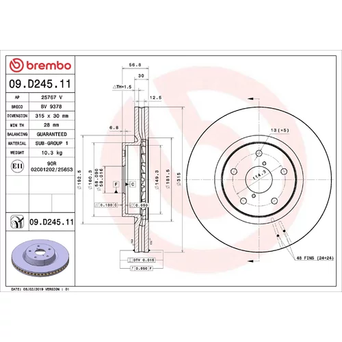 Brzdový kotúč BREMBO 09.D245.11