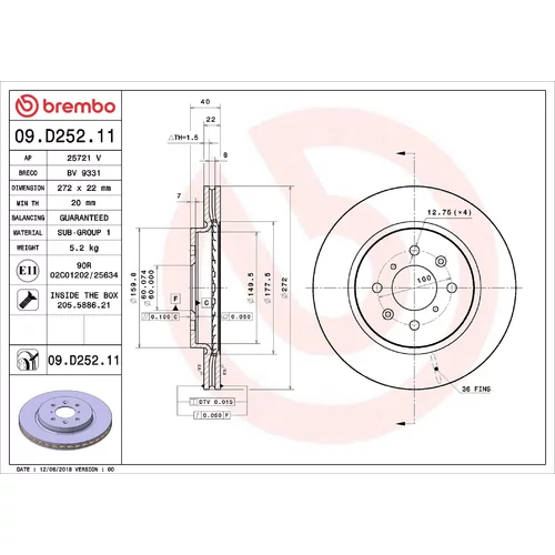 Brzdový kotúč BREMBO 09.D252.21