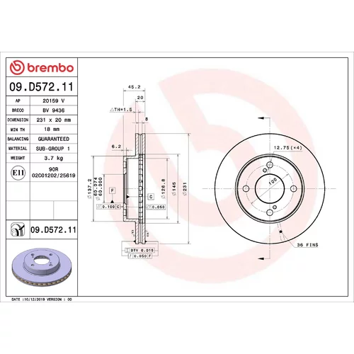 Brzdový kotúč BREMBO 09.D572.11