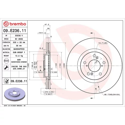Brzdový kotúč BREMBO 09.E236.11