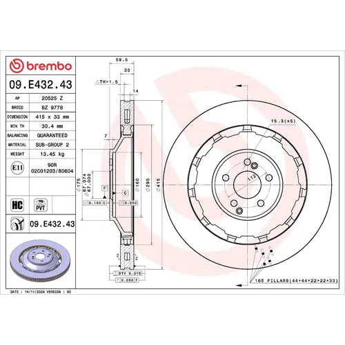 Brzdový kotúč 09.E432.43 /BREMBO/