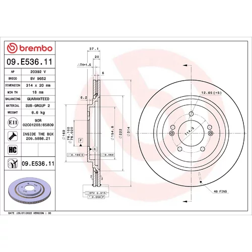 Brzdový kotúč BREMBO 09.E536.11