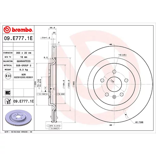 Brzdový kotúč BREMBO 09.E777.1E