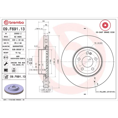Brzdový kotúč BREMBO 09.F691.13