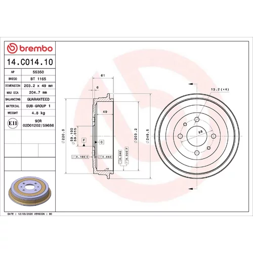 Brzdový bubon BREMBO 14.C014.10