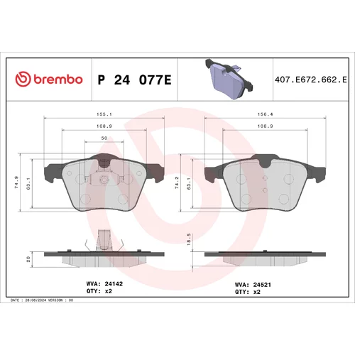 Sada brzdových platničiek kotúčovej brzdy BREMBO P 24 077E