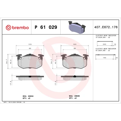 Sada brzdových platničiek kotúčovej brzdy BREMBO P 61 029