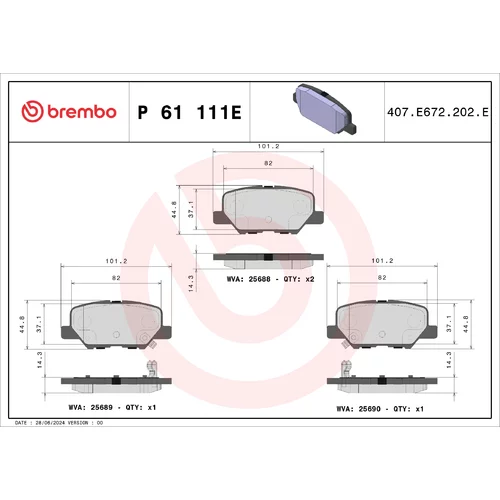 Sada brzdových platničiek kotúčovej brzdy BREMBO P 61 111E