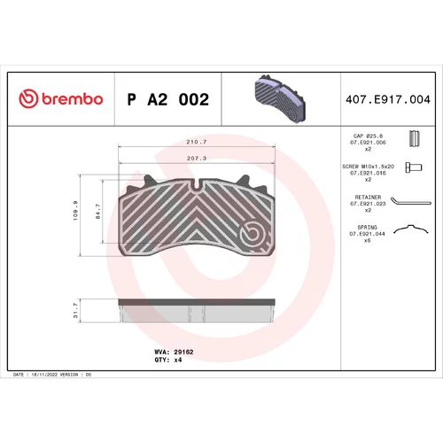 Sada brzdových platničiek kotúčovej brzdy BREMBO P A2 002