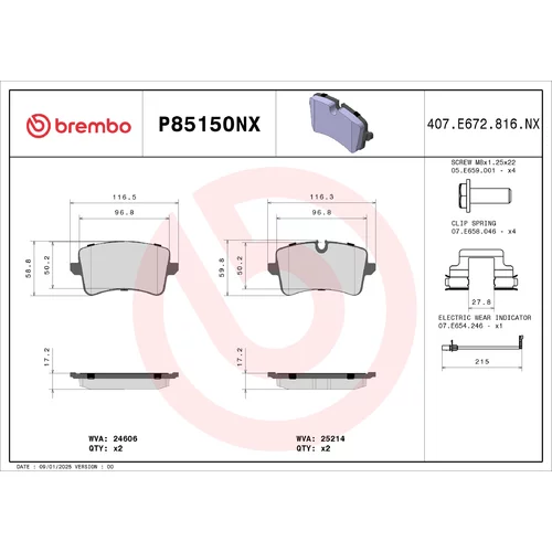 Sada brzdových platničiek kotúčovej brzdy BREMBO P85150NX