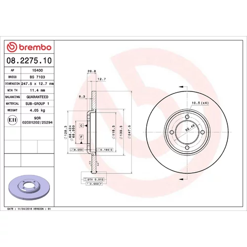 Brzdový kotúč BREMBO 08.2275.10