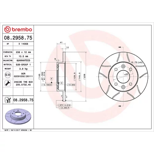 Brzdový kotúč BREMBO 08.2958.75