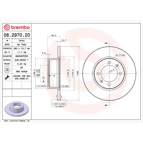 Brzdový kotúč BREMBO 08.2970.20