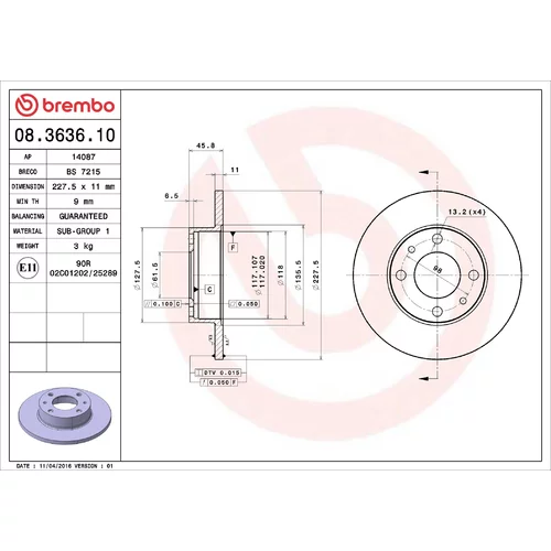Brzdový kotúč BREMBO 08.3636.10