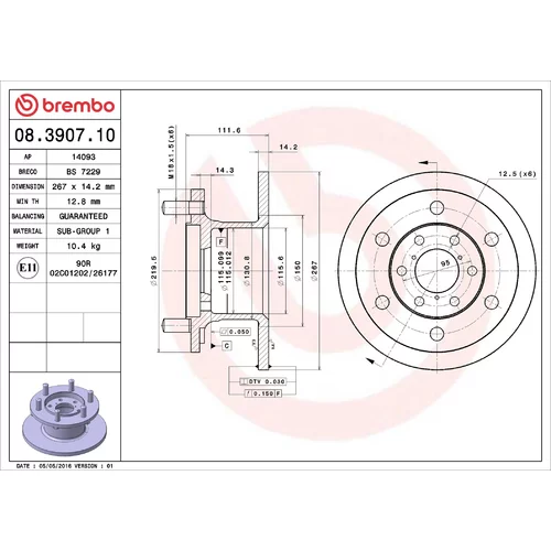 Brzdový kotúč BREMBO 08.3907.10