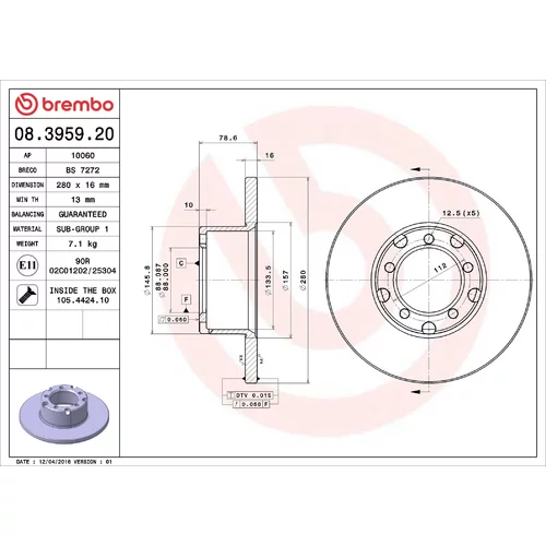 Brzdový kotúč BREMBO 08.3959.20