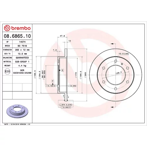 Brzdový kotúč BREMBO 08.6865.10