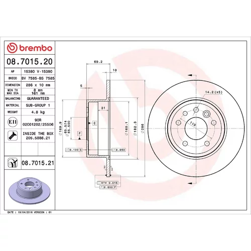Brzdový kotúč BREMBO 08.7015.21
