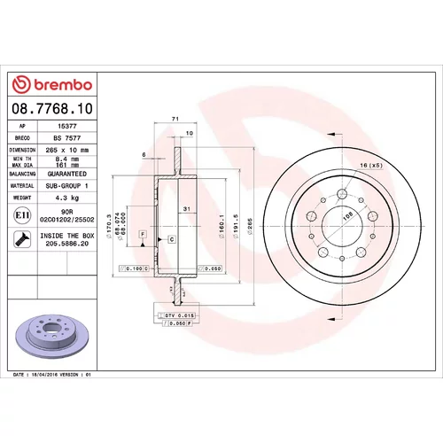 Brzdový kotúč BREMBO 08.7768.10