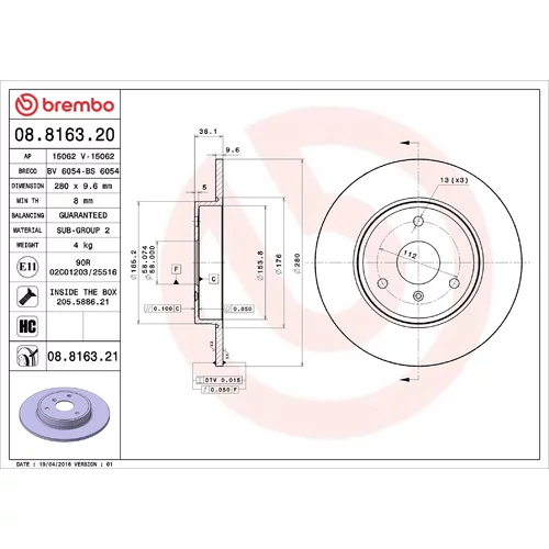 Brzdový kotúč BREMBO 08.8163.21