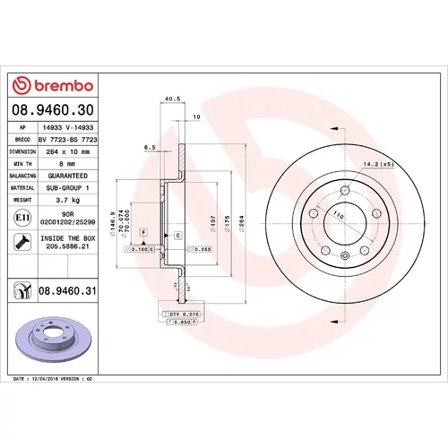 Brzdový kotúč BREMBO 08.9460.31