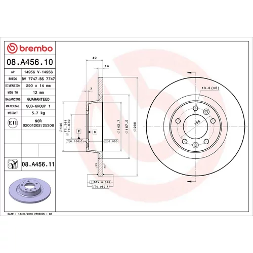 Brzdový kotúč BREMBO 08.A456.11