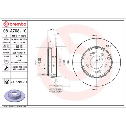 Brzdový kotúč BREMBO 08.A708.10