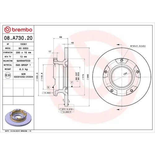 Brzdový kotúč BREMBO 08.A730.20