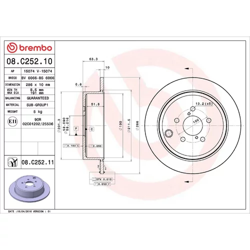 Brzdový kotúč BREMBO 08.C252.11
